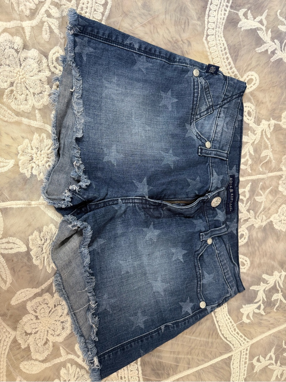 Rock & Republic Blue Star-Print Denim Shorts